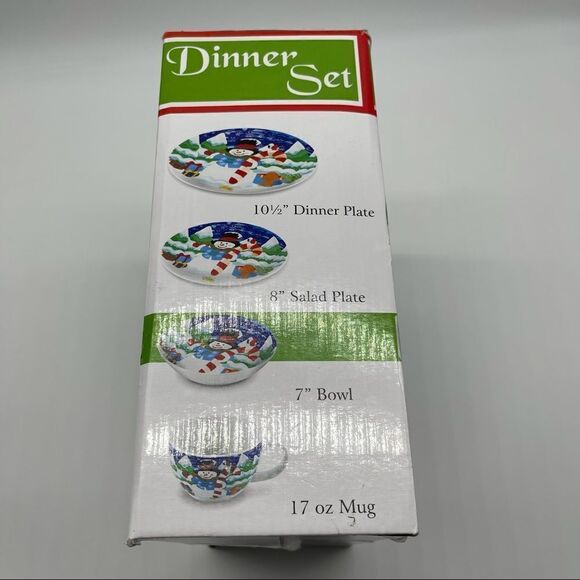 NIB Snowman Christmas 4-pc Dinner Set #2 - Picture 5 of 10